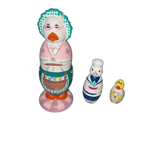 Vintage Mother Goose Children Fairy Tale Matryoshka Nesting Doll Set of 3 - Picture 9 of 10